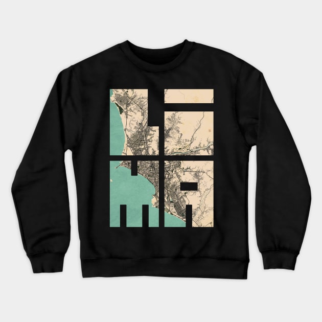 Lima, Peru City Map - Vintage Crewneck Sweatshirt by deMAP Studio